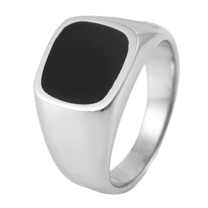 yunnique Men's Geometric <b>Titanium</b> Steel <b>Ring</b> Black Epoxy Inlay Fashion Jewelry Gift - Product Image 5