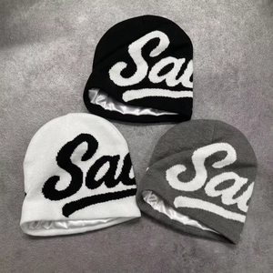 <span class=keywords><strong>Bonnet</strong></span> Jacquard Tricoté Doublé <span class=keywords><strong>Soie</strong></span> Noir Fabricant Y2K Chapeaux <span class=keywords><strong>Satin</strong></span> Avec Doublure en <span class=keywords><strong>Soie</strong></span> Intérieure - Product Image 4