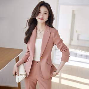 Women's Black Suit Set Three Quarter Sleeve Notched Collar Office Lady Spring Wear - Product Image 4
