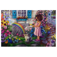 Ever Moment Diamond Painting Meisje dat water speelt Regenboogbloemdecoratie voor thuis S2F2129