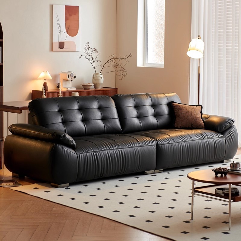 Midcentury Modern Upholstered Reclining Leather Sofa