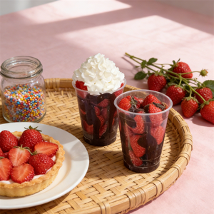 Vaso de 16oz de plástico transparente con espuma para modelo de comida artificial - Copa ecológica de fresa con crema batida y nieve para helado suave, ideal para bodas - Product Image 3