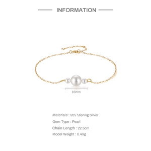 CANNER Women's S925 Sterling <b>Silver</b> 18K Gold Plated <b>Charm</b> <b>Bracelets</b> Synthetic Pearl Adjustable Gift - Product Image 2
