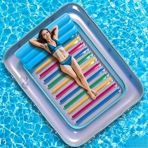 Tumbona inflable grande y cómoda para <span class=keywords><strong>piscina</strong></span>, tumbona colorida con almohada y portavasos para adultos, alfombrilla para <span class=keywords><strong>piscina</strong></span> para fiesta - Product Image 3