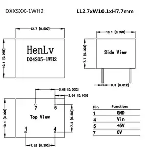 Henlv D12S05-1WH2 DC DC แหล่งจ่ายไฟ DC 5V ถึง5V 1W พร้อม12.7X10.1X7.7mm