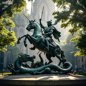 Grande fusione in bronzo che tiene crocifisso spada lancia cavallo Slay drago inghilterra patrono a grandezza naturale St <span class=keywords><strong>George</strong></span> statua in ottone - Product Image 2