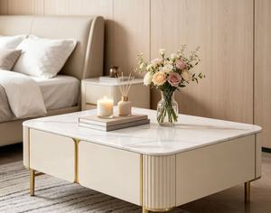 Modern Marble <b>Top</b> Coffee <b>Table</b> With Storage Metal Frame Living Room Furniture - Product Image 5