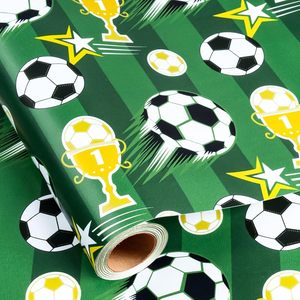 Soccer Gift <b>Wrapping</b> <b>Paper</b> Roll 23.4 Square Feet Green Sports Theme For Birthday Fathers Day Holiday - Product Image 1