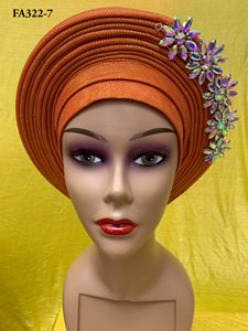 Vino africano Gele Headtie 2019 cuentas nigerianas bufanda bordado Aso Oke diseños - Product Image 5