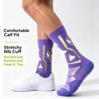 Chaussettes de sport respirantes en maille multicolores, réfléchissantes, à motif géométrique jacquard, avec bord côtelé extensible, logo personnalisé