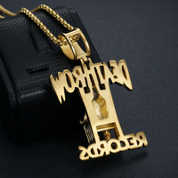 Kalung Liontin Hip Hop Deathrow Records Anti Karat Lapis Emas 18k untuk Pria, Bahan Baja Tahan Karat 316l, Grosir