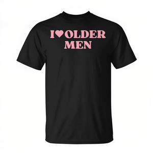 Camiseta I Love Older Men con texto rosa, algodón negro, unisex, talla para adultos S M L XL XXL - Product Image 2