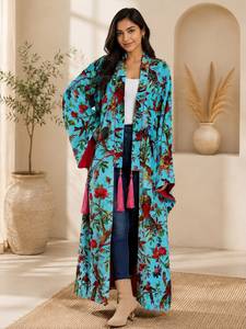 Vestido Largo Holgado Estilo Kimono con Estampado Floral Boho, Mangas Murciélago y Decoración de Borlas, Ropa Casual de Verano - Product Image 2
