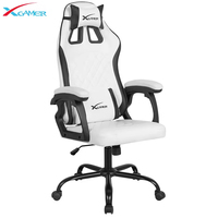 Chaise de jeu pivotante ergonomique professionnelle moderne en cuir PU blanc avec accoudoirs extensibles et rafraîchissants