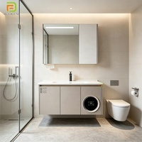 Meuble de salle de bain mural de haute qualité en contreplaqué avec vasque et armoire miroir LED