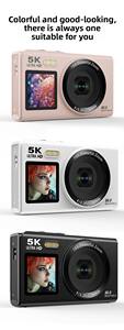 Appareil photo numérique portable HD 5K à double écran avec capteur CCD de 80,0 millions de pixels pour micro-vlogging et photographie, idéal pour les étudiants et les selfies - Product Image 5
