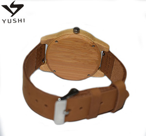 Correa de cuero de madera <span class=keywords><strong>reloj</strong></span> de pulsera con bambú japonés analógico de cuarzo movimiento ligero casuales hechos a mano - Product Image 5