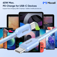 Miccell type c 60 watt câble alimentation pd charge rapide données Type C câble Nylon tressé tipo c câble de données mobile pour iphone