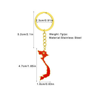 Color dorado de lujo estilo étnico aleación monedero llavero Vietnam mapa bandera colgante al por mayor - Product Image 2