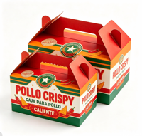 Boîte à poulet frit personnalisée, biodégradable, écologique, avec poignée et ventilation, en papier kraft, pour emballage alimentaire à emporter