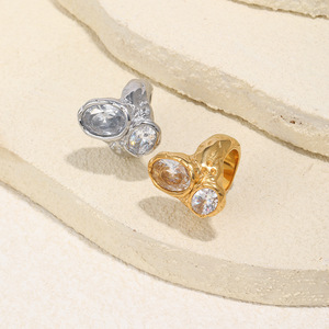 Handmade Concave Convex Irregular Double Oval Zircon <b>Stainless</b> <b>Steel</b> Vacuum Gold Plated 2026 Art Niche Womens Heavy Duty <b>Ring</b> - Product Image 5