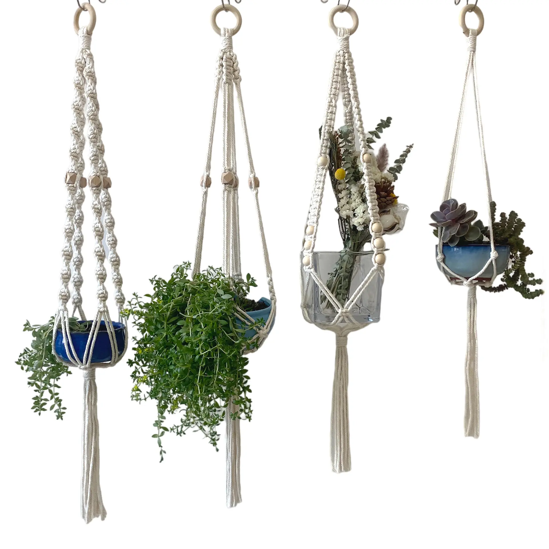 Nordic Hand-Geweven Bloempot Wandtapijt Boheemse Bloemenmand Plant Opknoping Macrame Plantenhanger