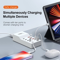 Protection de sécurité multiple, chargeur AC 50W, coque ABS PC, 10 ports QC3.0 5V/2.4A, chargeur rapide, chargeur de bureau intelligent