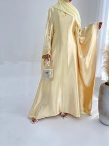 Luxury Modest Muslim Maxi Dress with Hijab Satin Bat Sleeve Abaya Islamic Dubai <b>Kaftan</b> for Daily - Product Image 3