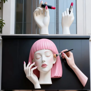 Décoration Murale Fenêtre : Sculpture Tête de Femme en Fibre de Verre, <span class=keywords><strong>Buste</strong></span> Féminin 3D Maquillé pour Façade de Magasin de Cosmétiques et Salon de Beauté - Product Image 2