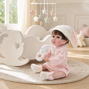 Bambola Reborn in Vinile da 20 Pollici con Orecchie da Coniglio, Set Maglione <span class=keywords><strong>Rosa</strong></span> Lavorato a Maglia, Bambola Neonato Peluche per Giochi di Ruolo - Product Image 2