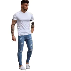 Vendita all'ingrosso dei jeans degli uomini scarni brandelli-All'ingrosso degli uomini di modo jeans casuali scarni della matita jeans stracciati jeans strappati pantaloni dimagranti LG274