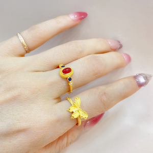 Anillo de oro de 10 quilates Mini Palace Sparrow de esmalte dorado con cornalina - <span class=keywords><strong>Alianza</strong></span> de boda de oro macizo <span class=keywords><strong>para</strong></span> <span class=keywords><strong>mujer</strong></span> - Product Image 6