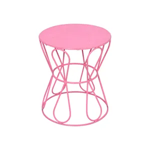 Mesa pequeña de hierro forjado antigua moderna, mesa auxiliar de dormitorio rosa con malla de alambre, cabecera decorativa para sala de estar - Product Image 1
