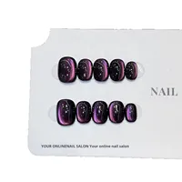 Faux ongles à presser couleur unie, faits main, nude, effet œil de chat, forme amande courte, modèle œil de chat, design autocollant pour ongles carrés