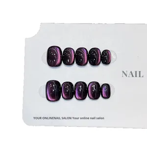Diseño de <span class=keywords><strong>Uñas</strong></span> Postizas de Alta Calidad <span class=keywords><strong>en</strong></span> <span class=keywords><strong>Color</strong></span> Sólido, Hechas a Mano, con Efecto Ojo de Gato, Forma Almendrada Corta, Modelo Ojo de Gato, Adhesivos para <span class=keywords><strong>Uñas</strong></span> Cuadradas - Product Image 1