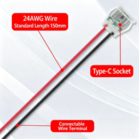 Conector Hembra Tipo-C de Montaje en Panel Redondo, 2 Pines, Pre-cableado, Puerto de Carga USB-C Transparente para Dispositivos Electrónicos DIY
