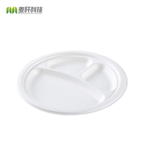 Ensemble d'assiettes à vaisselle biodégradables de 9 pouces Assiette à lunch jetable de qualité supérieure avec compartiment à motif végétal en plastique Salle à manger à la maison