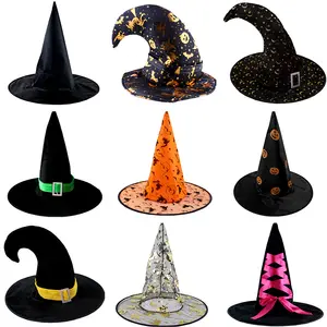 促销批发派对装饰成人儿童黑女巫巫师天鹅绒花式服装帽Cosplay万圣节帽子