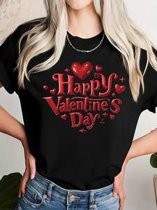 T-shirt da donna per San Valentino con stampa di cuori rossi, maniche corte, girocollo, vestibilità regolare, casual, per primavera ed estate, lavabile in lavatrice - Product Image 3