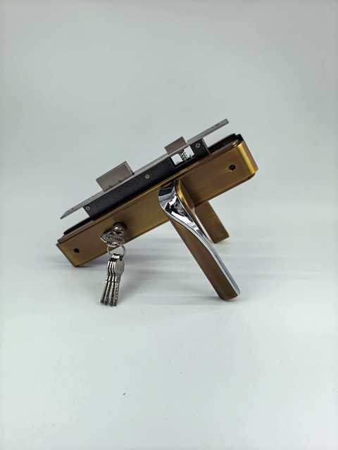 Ready to Ship Black Panel Door Handle Lock Set with Key Unlock Polished Finish Anti-Theft Feature