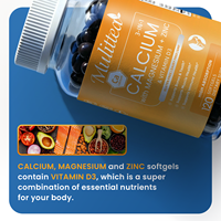 Complément alimentaire en gélules molles de calcium, magnésium, zinc et vitamine D3, formule naturelle, 2 gélules par jour pour adultes