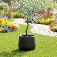Grand pot à fleurs en ciment noir à pois blancs, rond, écologique, pour jardin extérieur, sol, décoration intérieure