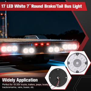 2 feux arrière ronds blancs à 17 LED de 7 pouces avec montage en surface à 4 trous pour camping-cars, camions, remorques, bus, fourgonnettes, étanches IP65 - Product Image 5