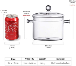 Aeofa Pot en verre borosilicaté transparent pyres résistant à la chaleur casserole en verre borosilicaté avec couvercle en verre - Product Image 6