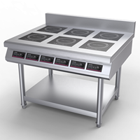 Cuisinière à induction électrique de table en acier inoxydable à 6 brûleurs, puissance réglable 21000W, pour la restauration commerciale