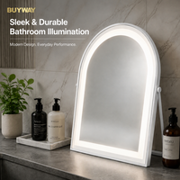 Miroir de maquillage LED en bois cintrée avec haut-parleur Bluetooth, 3 couleurs réglables, commande tactile, miroir de vanité OEM ODM en gros
