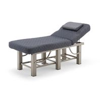 Table de massage à structure métallique avec tissu matelassé, étagère de rangement et appui-tête réglable pour salon, clinique, salle de sport