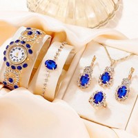 Montre à quartz chronographe pour femme avec bracelet en alliage, bracelet serti de diamants et ensemble de bijoux en saphir