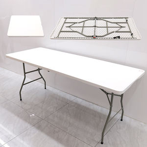 طاولة مستطيلة قابلة للطي خفيفة الوزن بطول 8 أقدام من البولي إيثيلين عالي الكثافة باللون الأبيض، طاولة محمولة للحفلات الخارجية قابلة للطي من المنتصف، طاولة عالية للمستشفيات - Product Image 3