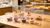 Boîte en plastique carrée pliable transparente en PET jetable, épaisseur 0,35 mm, personnalisable avec vernissage et gaufrage, pour emballage alimentaire, gâteaux et cadeaux